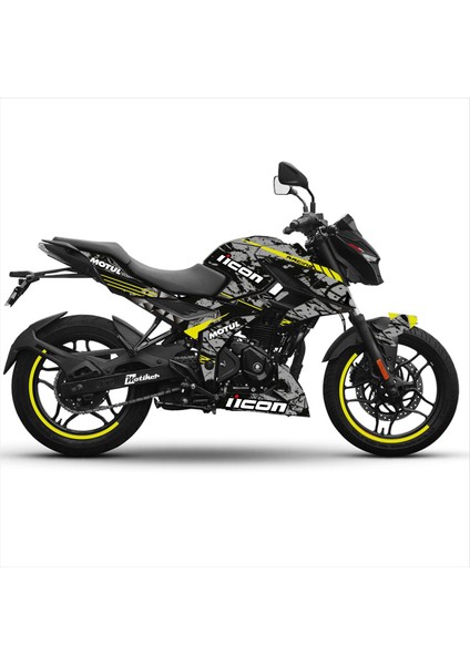 Bajaj N250 Icon Tasarım Motosiklet Sticker Etiket Kaplama Modeli Gri - Neon Yesil (Sarı)