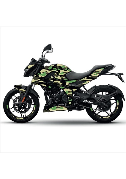 Bajaj N250 Askeri Yeşil Kamuflaj Tasarım Motosiklet Sticker Etiket Kaplama Modeli