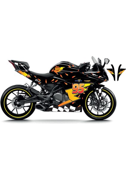 Cfmoto 250SR Mcqueen Siyah Sticker Parçalı Motosiklet Kaplama Etiket Modeli