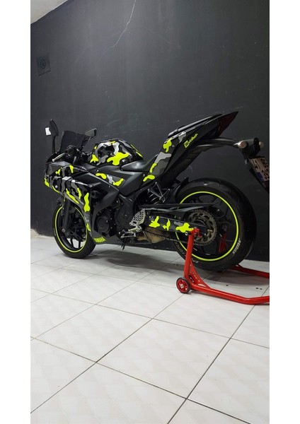 Kamuflaj Desen Sticker Etiket Gri Neon Sarı Renk fırsatları