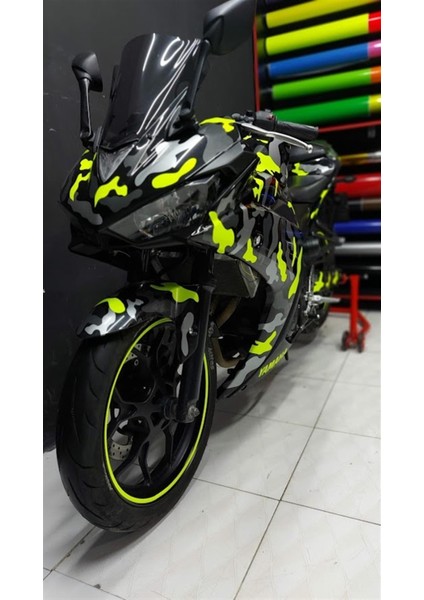 Kamuflaj Desen Sticker Etiket Gri Neon Sarı Renk indirimleri