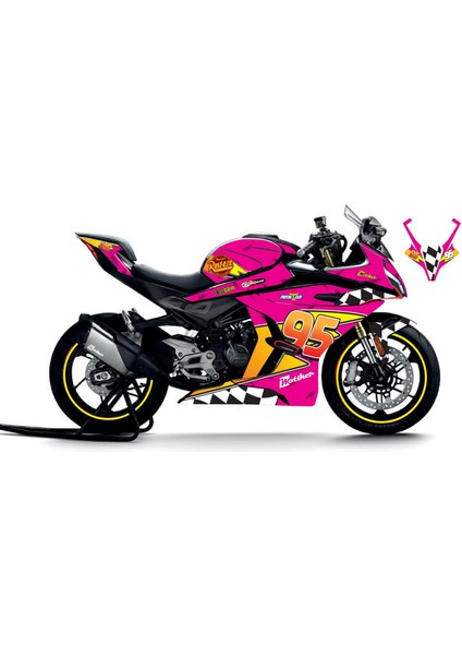 Cfmoto 450SR Mcqueen Pembe Sticker Parçalı Motosiklet Kaplama Etiket Modeli