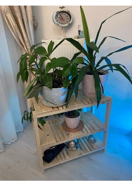 Çağlaa-Design Doğal 3 Katlı 60*60*30 cm Ahşap Dekoratif Çiçeklik-Sehpa Salon-Oturma Odası