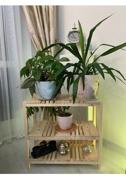 Çağlaa-Design Doğal 3 Katlı 60*60*30 cm Ahşap Dekoratif Çiçeklik-Sehpa Salon-Oturma Odası fiyatları