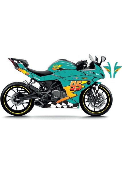 Cfmoto 250SR Mcqueen Turkuaz Sticker Parçalı Motosiklet Kaplama Etiket Modeli