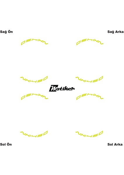 Neon Yeşil (Sarı) Cfmoto 450NK Yazılı 8 Li Jant Içi Yazı Sticker modelleri