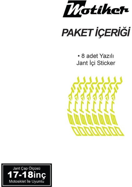 Neon Yeşil (Sarı) Cfmoto 450NK Yazılı 8 Li Jant Içi Yazı Sticker fırsatları