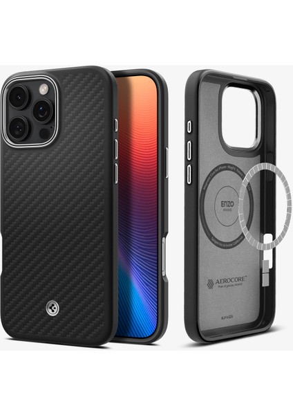 iPhone 16 Pro Max Kılıf Enzo Aramid Black Silver - ACS08017