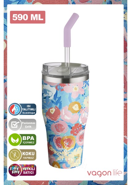 Tumbler Özel Desenli Cup 590 ml Vakumlu Paslanmaz Çelik Termos Pipetli/rahat Içim -FFVGN1001-590ML fiyatları