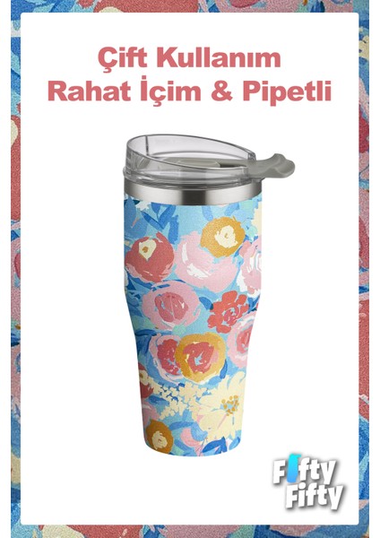 Tumbler Özel Desenli Cup 590 ml Vakumlu Paslanmaz Çelik Termos Pipetli/rahat Içim -FFVGN1001-590ML modelleri