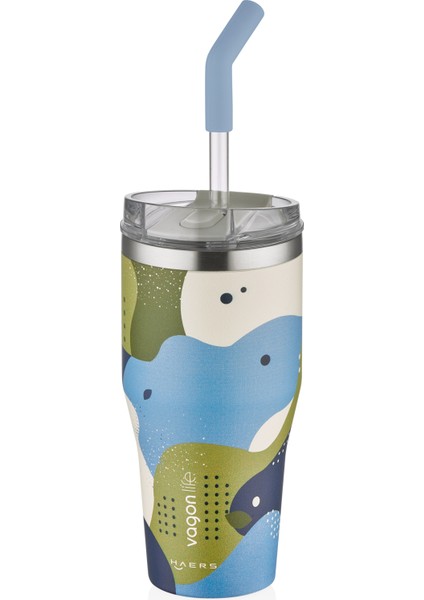 Tumbler Özel Desenli Cup 590 ml Vakumlu Paslanmaz Çelik Termos Pipetli/rahat Içim -FFVGN1001-590ML