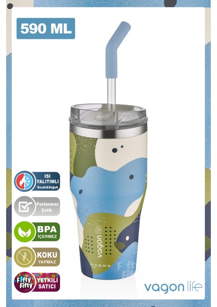 Tumbler Özel Desenli Cup 590 ml Vakumlu Paslanmaz Çelik Termos Pipetli/rahat Içim -FFVGN1001-590ML fiyatları