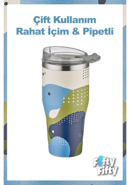 Tumbler Özel Desenli Cup 590 ml Vakumlu Paslanmaz Çelik Termos Pipetli/rahat Içim -FFVGN1001-590ML modelleri