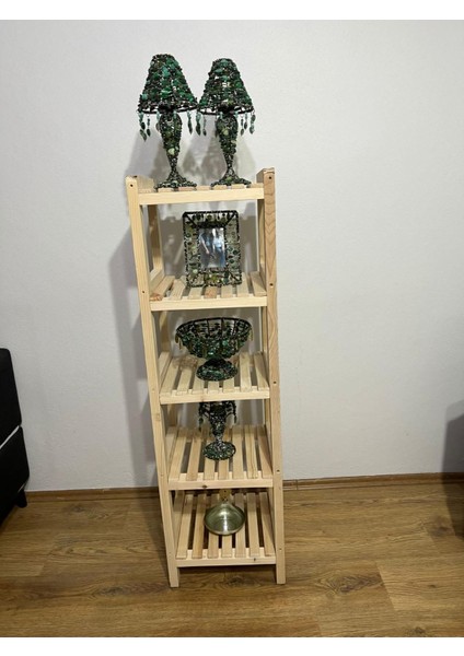 5 Katlı 120*35*30 Doğal Ahşap Dekoratif Çiçeklik-Ofis-Salon-Oturma Odası-Mutfak-Sehpa