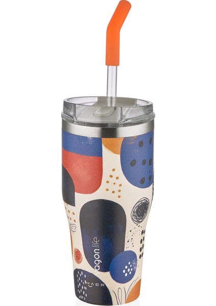 Tumbler Özel Desenli Cup 590 ml Vakumlu Paslanmaz Çelik Termos Pipetli/rahat Içim -FFVGN1001-590ML