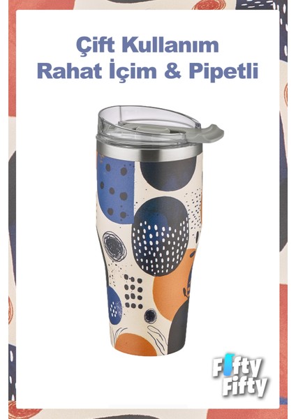 Tumbler Özel Desenli Cup 590 ml Vakumlu Paslanmaz Çelik Termos Pipetli/rahat Içim -FFVGN1001-590ML modelleri