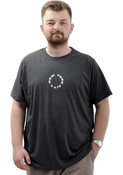 Büyük Beden Erkek Baskılı Tişört Bisiklet Yaka Pamuklu New York U24081 Anrtamelanj