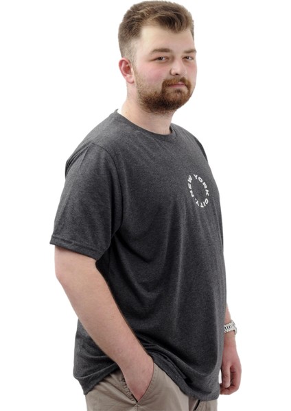 Büyük Beden Erkek Baskılı Tişört Bisiklet Yaka Pamuklu New York U24081 Anrtamelanj modelleri