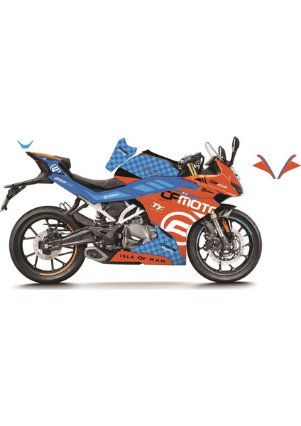 Cfmoto 250SR Racing Model Motosiklet Sticker Etiket Kaplama Modeli Turuncu Mavi
