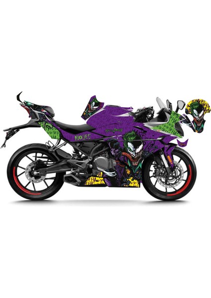 Cfmoto 250SR Mor - Sarı - Yeşil Joker Venom Sticker Parçalı Motosiklet Kaplama Etiket Modeli