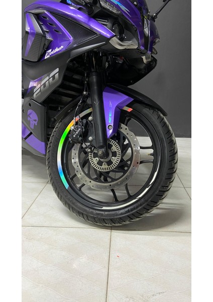 Bajaj RS200 Sticker Mor ve Hologram Parçalı Tasarım Motosiklet Etiket Modeli indirimleri