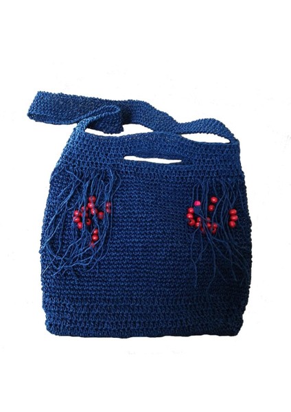 Gece Mavisi El Yapımı Kağıt Ip Örgü El & Omuz Kadın Çanta