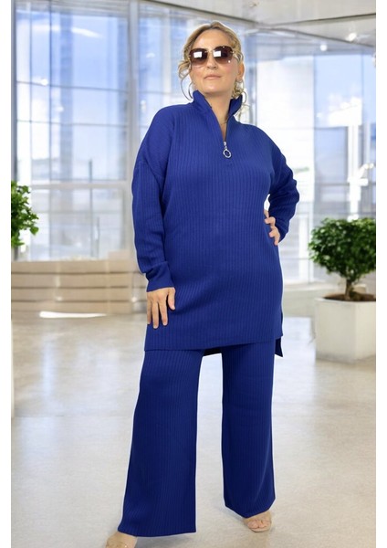 Yarım Fermuarlı Fitilli Akrilik Kumaş Büyük Beden Alt Üst Takım