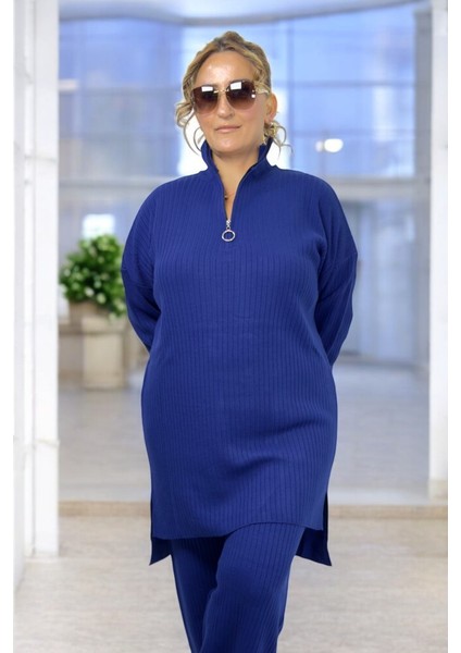 Yarım Fermuarlı Fitilli Akrilik Kumaş Büyük Beden Alt Üst Takım modelleri