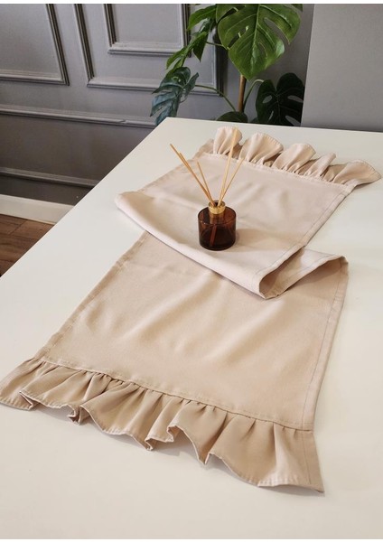 Venüs Keten 2-Kenar Fırfırlı Vintage Runner Örtü Bej 40x110