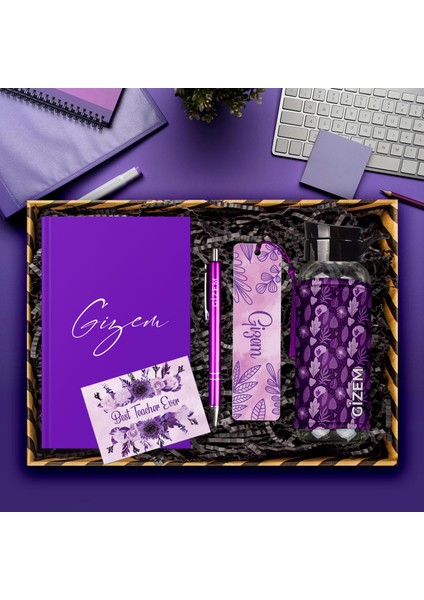 Öğretmenlere Özel Tasarım Defter & Kalem & Matara & Akrilik Kitap Ayracı Hediye Kutusu 114406