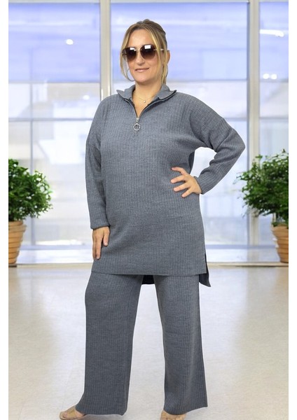 Yarım Fermuarlı Fitilli Akrilik Kumaş Büyük Beden Alt Üst Takım fırsatları