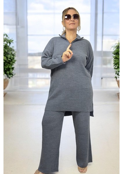 Yarım Fermuarlı Fitilli Akrilik Kumaş Büyük Beden Alt Üst Takım indirimleri