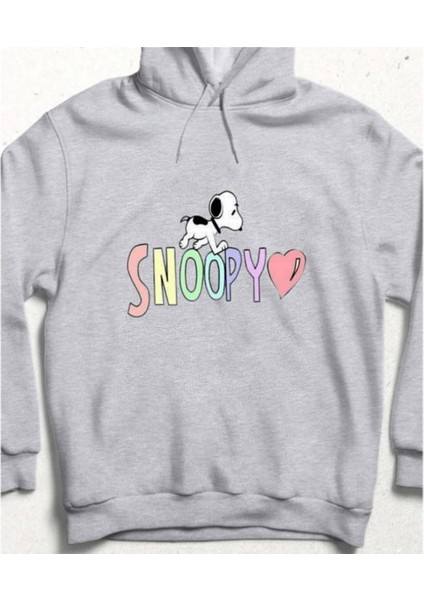 Snoopy'nin Sevgi Dolu Dünyası Kapüşonlu Sweatshirt Gri
