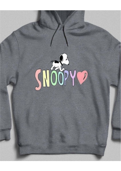 Snoopy'nin Sevgi Dolu Dünyası Kapüşonlu Sweatshirt Gri