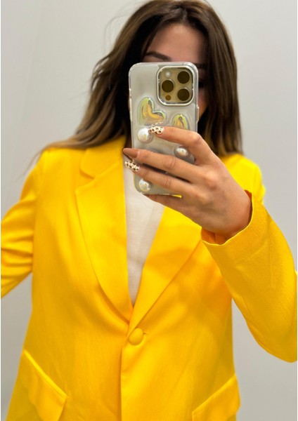 Saten Blazer Ceket -Sarı