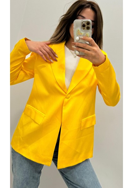 Saten Blazer Ceket -Sarı fiyatları