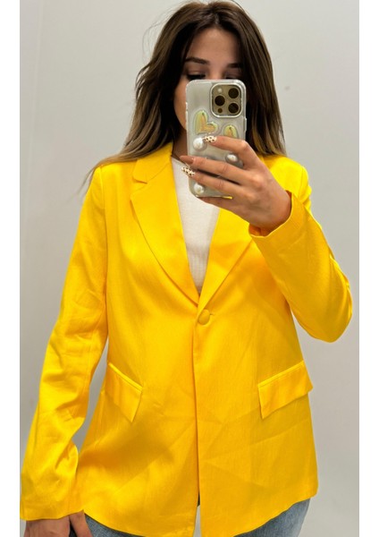 Saten Blazer Ceket -Sarı modelleri