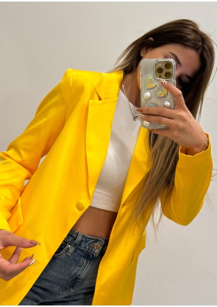 Saten Blazer Ceket -Sarı indirimleri