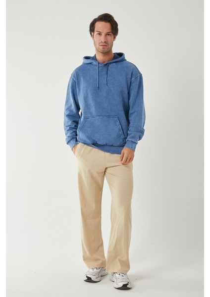 Kapüşonlu Yıkamalı Basic 3iplik Şardonsuz Sweatshirt Hoodie