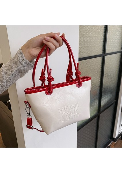 Yaz Kova Çanta Kadın Çantası Yeni Tek Omuz Moda Çok Yönlü Crossbody Çanta Premium Doku Yağ Deri Çanta (Yurt Dışından)