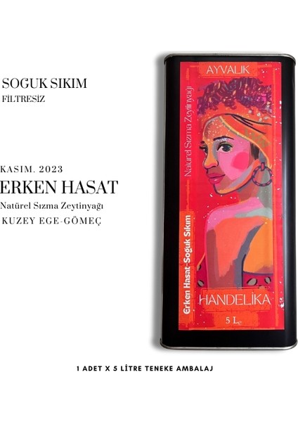 Natürel Sızma Zeytinyağı Soğuk Sıkım Erken Hasat 2023 (1 Adet x 5 Litre) Teneke Ambalaj