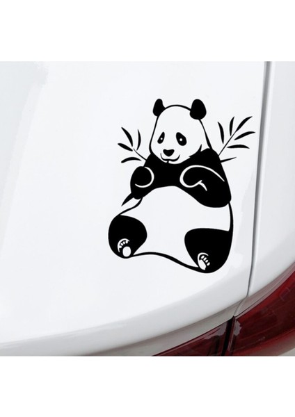 Bambu Yiyen Sevimli Panda Tasarım Oto Sticker Siyah 16*20 cm