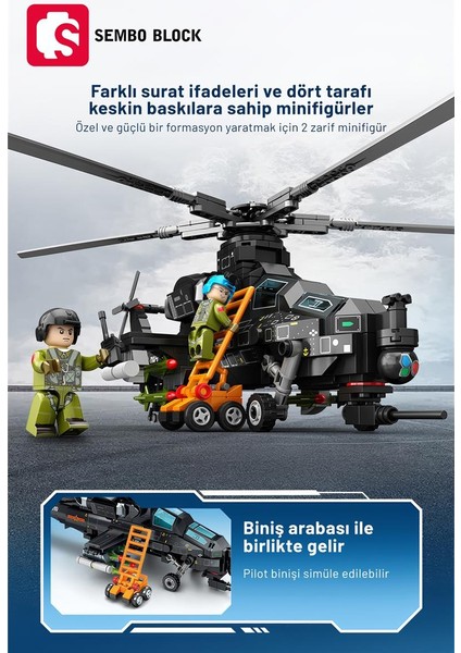 Sembo Block Wuzhi-10 Saldırı Helikopteri 732 Parça Yapı Blokları LEGO ile Uyumlu (202230)