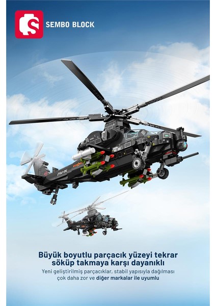 Sembo Block Wuzhi-10 Saldırı Helikopteri 732 Parça Yapı Blokları LEGO ile Uyumlu (202230)