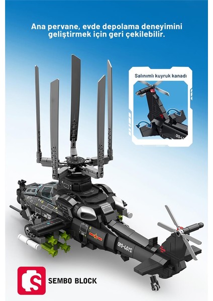 Sembo Block Wuzhi-10 Saldırı Helikopteri 732 Parça Yapı Blokları LEGO ile Uyumlu (202230)