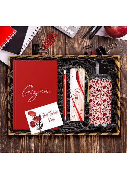 Öğretmenlere Özel Tasarım Defter & Kalem & Matara & Akrilik Kitap Ayracı Hediye Kutusu 114411