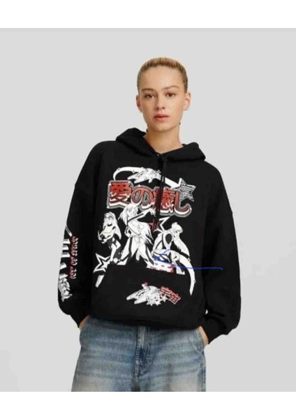 Allbucks Bershka, Kapuşonlu Anime Ovesize 3 Iplik Şardonlu Sweatshirt ABBRS0061