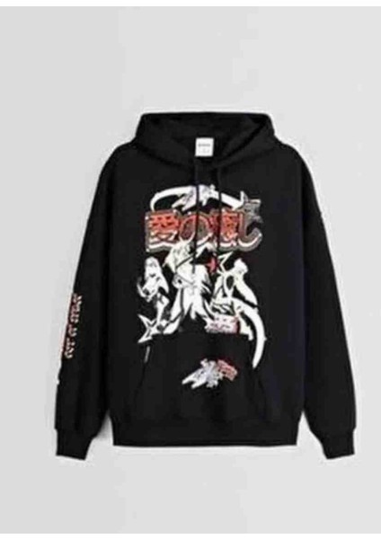 Allbucks Bershka, Kapuşonlu Anime Ovesize 3 Iplik Şardonlu Sweatshirt ABBRS0061