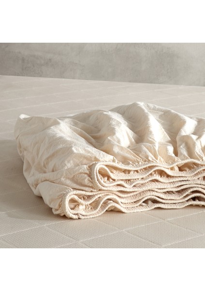 Pure Natural Pamuklu Yıkamalı Battal Boy Lastikli Çarşaf 180*200 Pkc