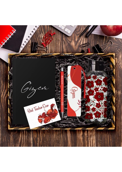 Öğretmenlere Özel Tasarım Defter & Kalem & Matara & Akrilik Kitap Ayracı Hediye Kutusu 114410